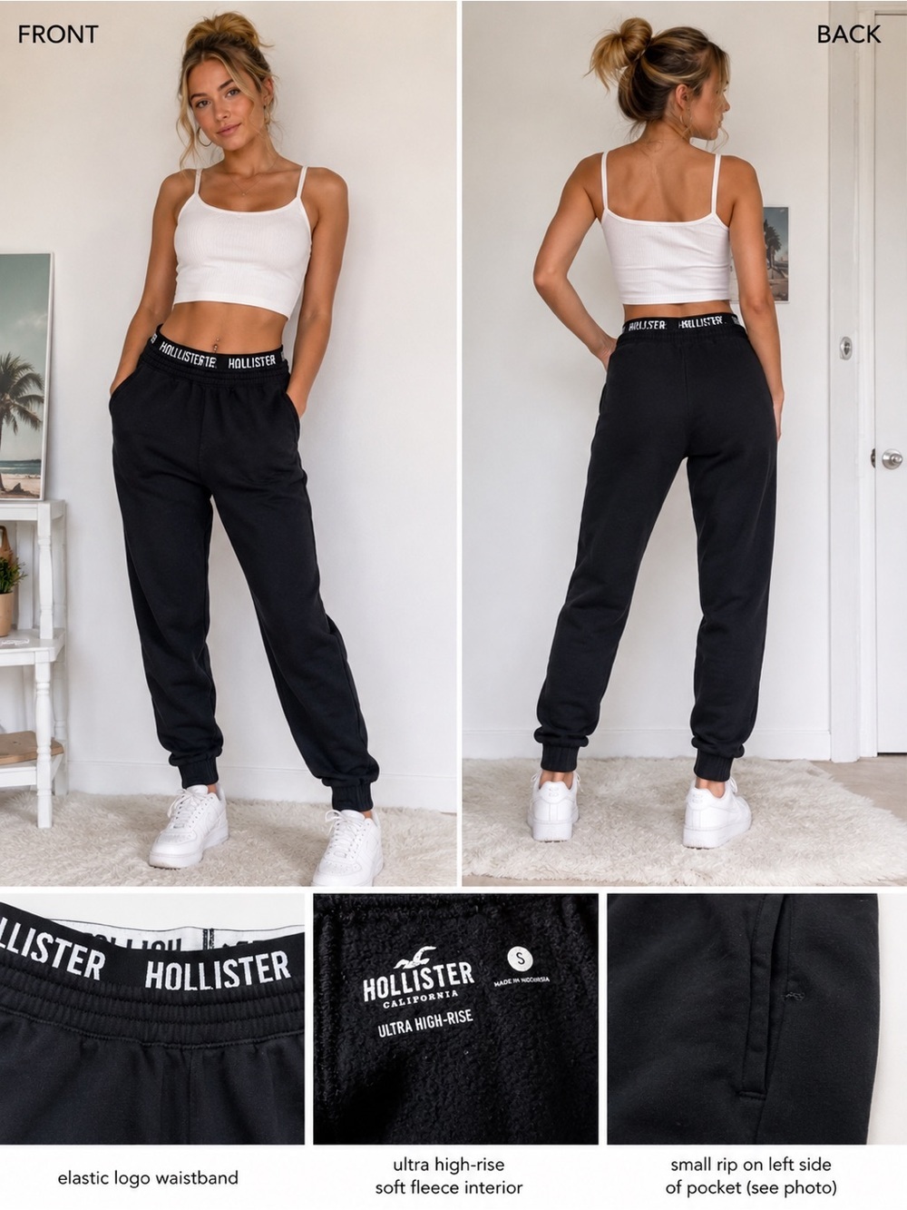 Hollister Ultra High-Rise Black Fleece Jogger Sweatpants Women’s Small